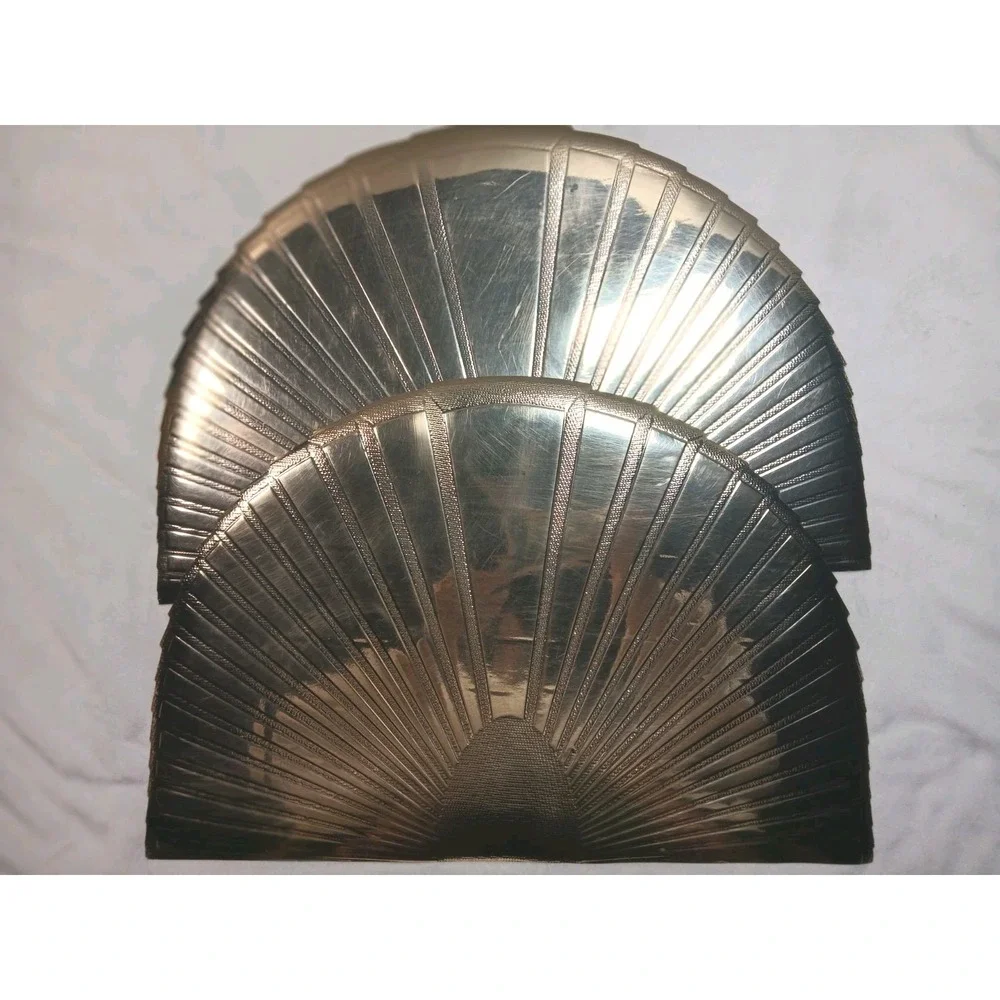 Pair Of  Vintage 1980s‎ Art Deco Revival Gold Fan Placemats Half Sea Shell